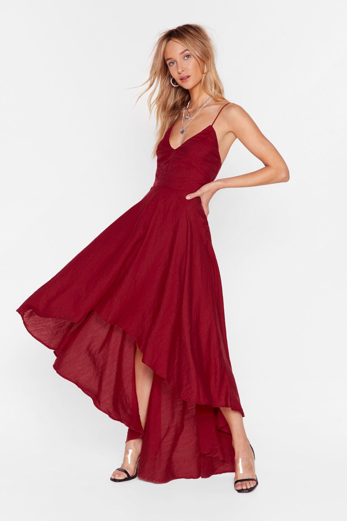Red V-Neckline Lace-Up Maxi Red Dress ...